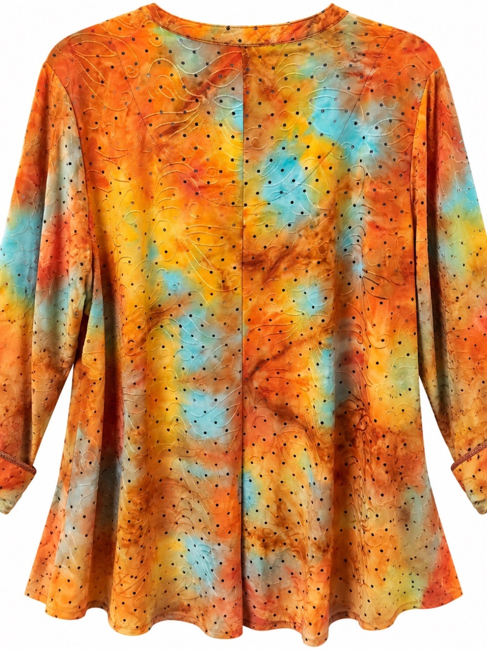 Cocomo Woman Boho Embroidered Tunic Blouse Orange Teal